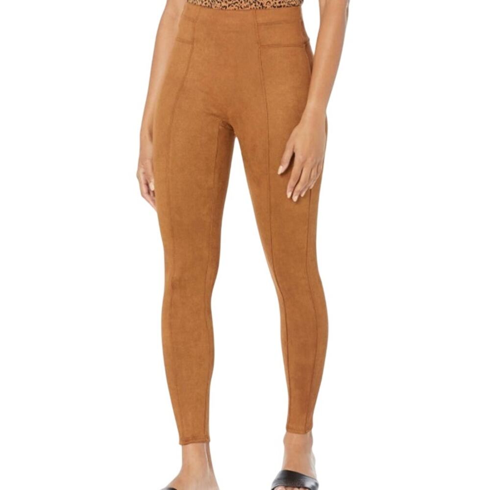 SPANX 1X Faux Suede Leggings Rich Caramel Compressing Panels Slimming